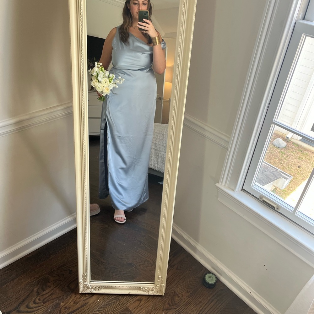 Show Me Your MuMu Blue Asymmetrical Cowl Neck Gown